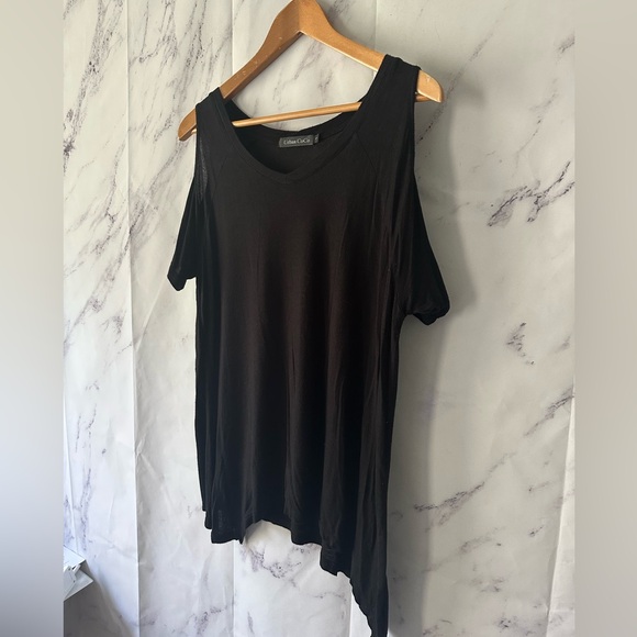 BLACK COLD SHOULDER SHORT SLEEVE TOP BLACK WOMENS LARGE - Picture 10 of 12